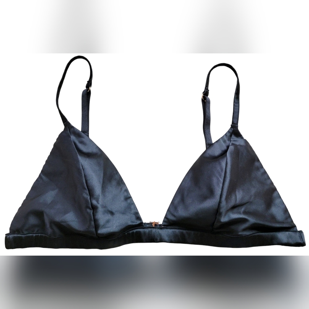 Black Satin Triangle Bralette Silky Large